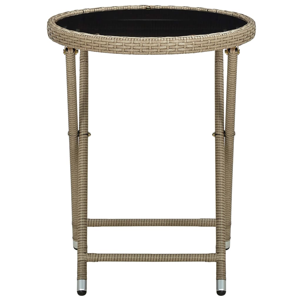 vidaXL Tea Table | Beige | PE rattan, powder-coated steel, tempered glass 3