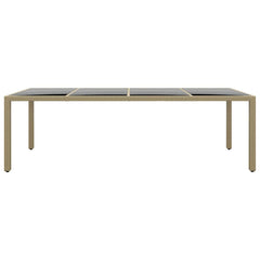 Garden Table with Glass Top Poly Rattan Beige