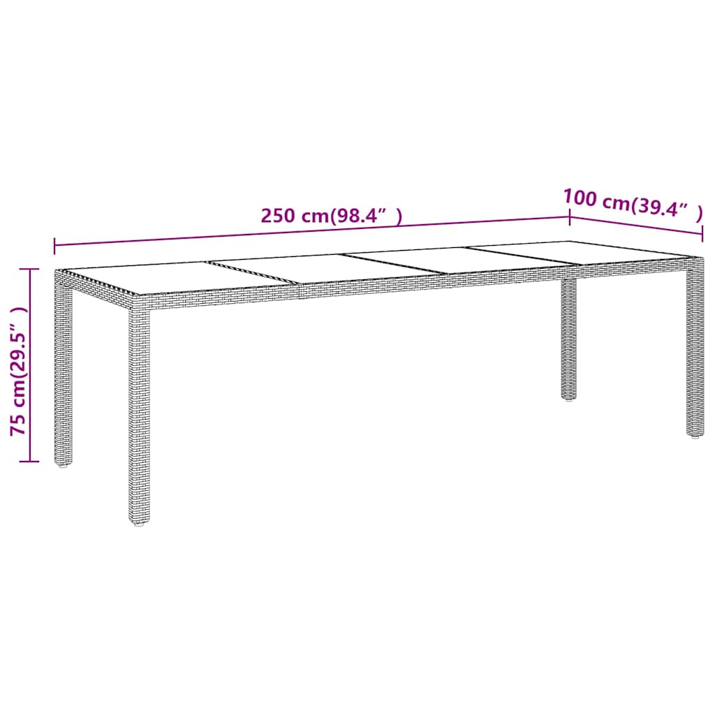 Garden Table with Glass Top Poly Rattan Beige