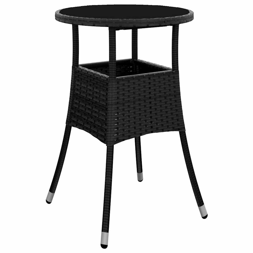 vidaXL Garden Table Ø60x75 cm Tempered Glass and Poly Rattan Black 2