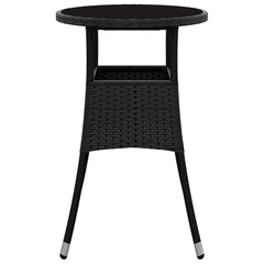 vidaXL Garden Table Ø60x75 cm Tempered Glass and Poly Rattan Black 3