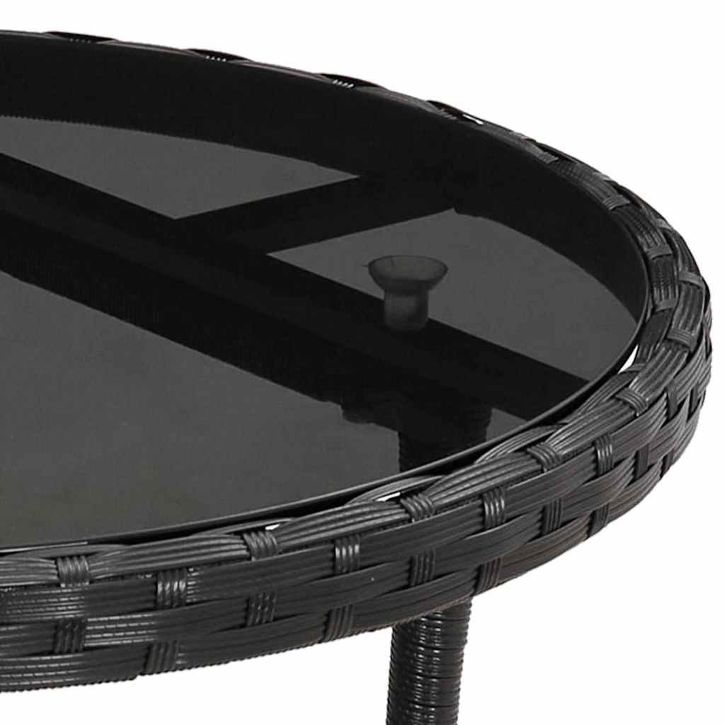 vidaXL Garden Table Ø60x75 cm Tempered Glass and Poly Rattan Black 5