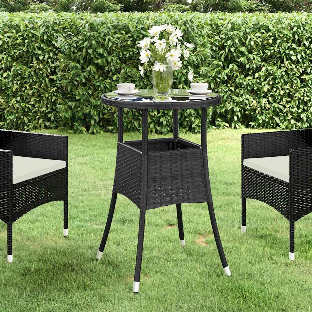 vidaXL Garden Table Ø60x75 cm Tempered Glass and Poly Rattan Black 1