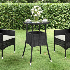 vidaXL Garden Table Ø60x75 cm Tempered Glass and Poly Rattan Black 1