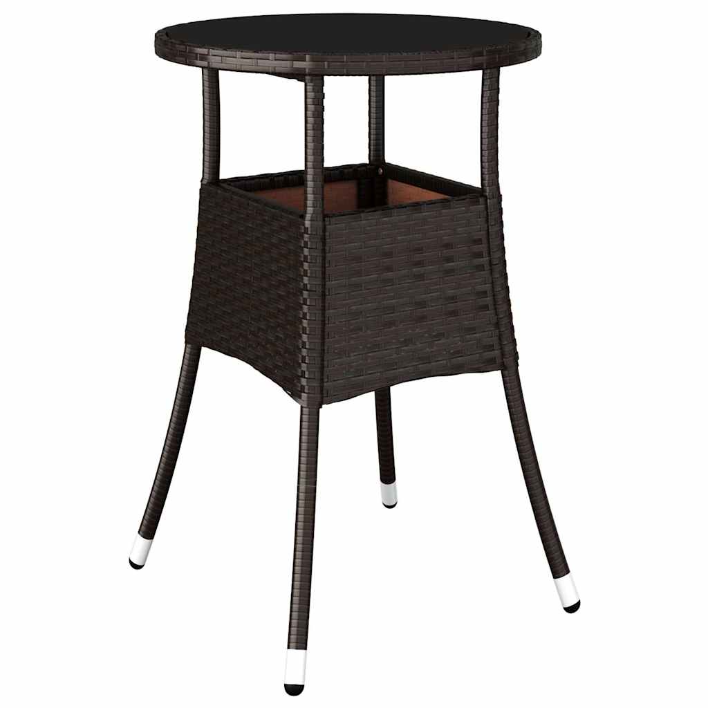 vidaXL Garden Table | Brown | Poly rattan, powder-coated steel, tempered glass 2