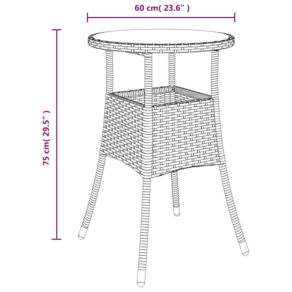 vidaXL Garden Table | Brown | Poly rattan, powder-coated steel, tempered glass 6