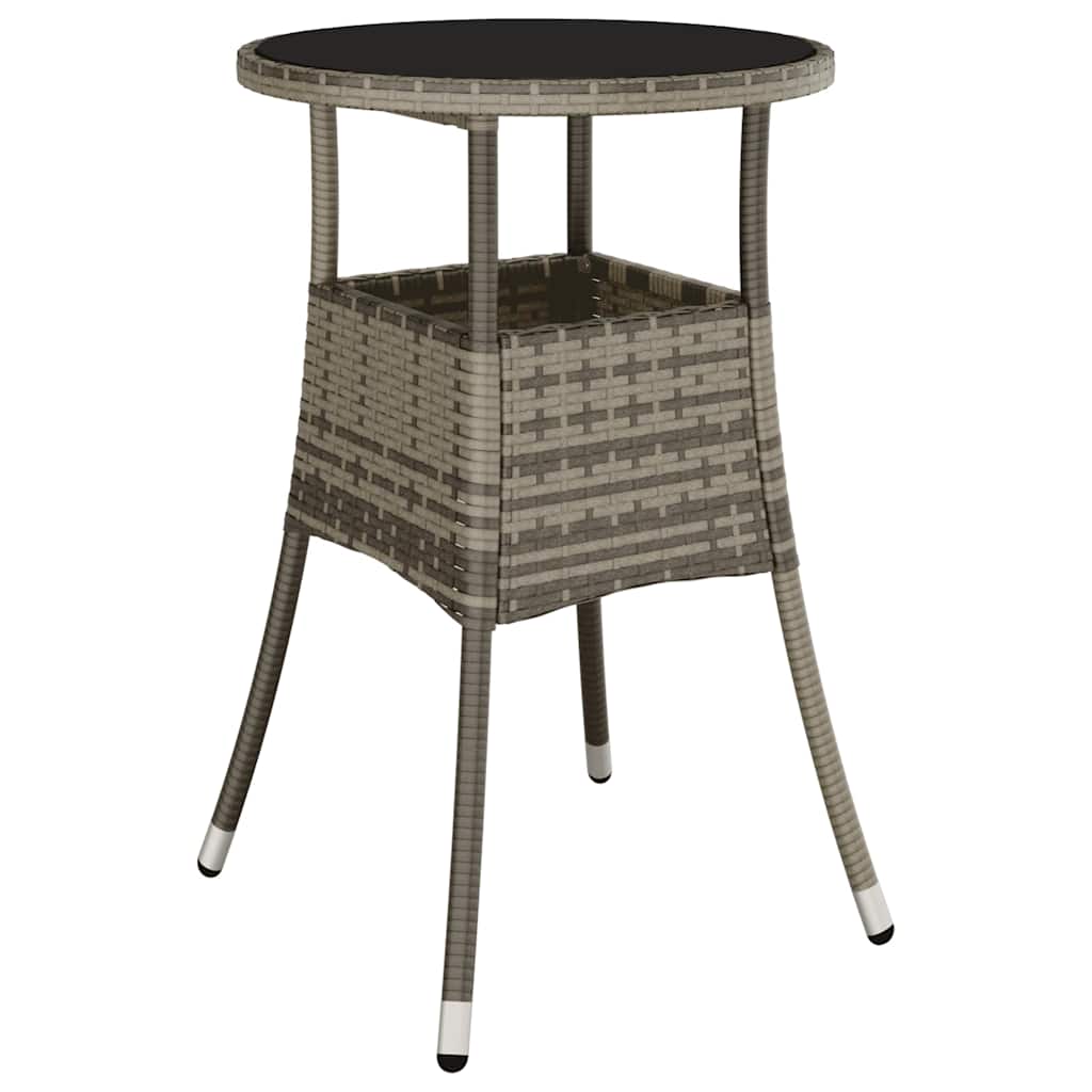 vidaXL Garden Table Ø60x75 cm Tempered Glass and Poly Rattan Grey 2