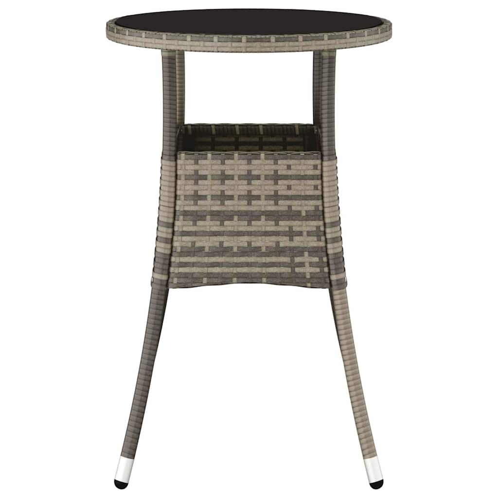 vidaXL Garden Table Ø60x75 cm Tempered Glass and Poly Rattan Grey 3