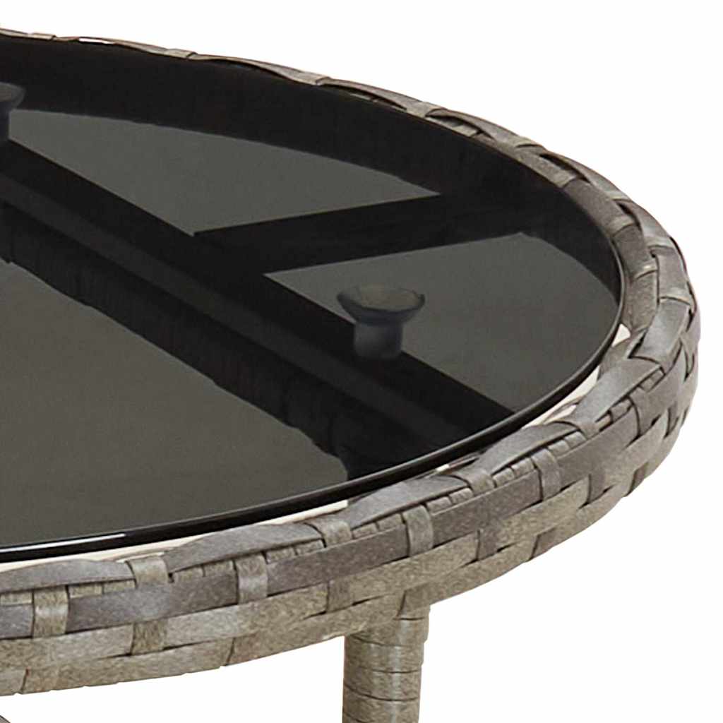 vidaXL Garden Table Ø60x75 cm Tempered Glass and Poly Rattan Grey 5
