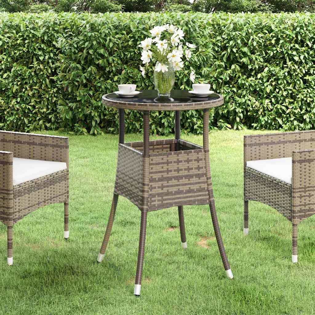 vidaXL Garden Table Ø60x75 cm Tempered Glass and Poly Rattan Grey 1