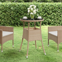vidaXL Garden Table | Beige | Poly rattan, powder-coated steel, tempered glass 1