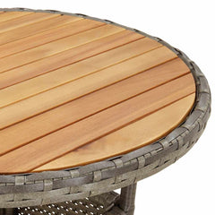 vidaXL Garden Table | Grey | Poly rattan, powder-coated steel, solid acacia wood 5