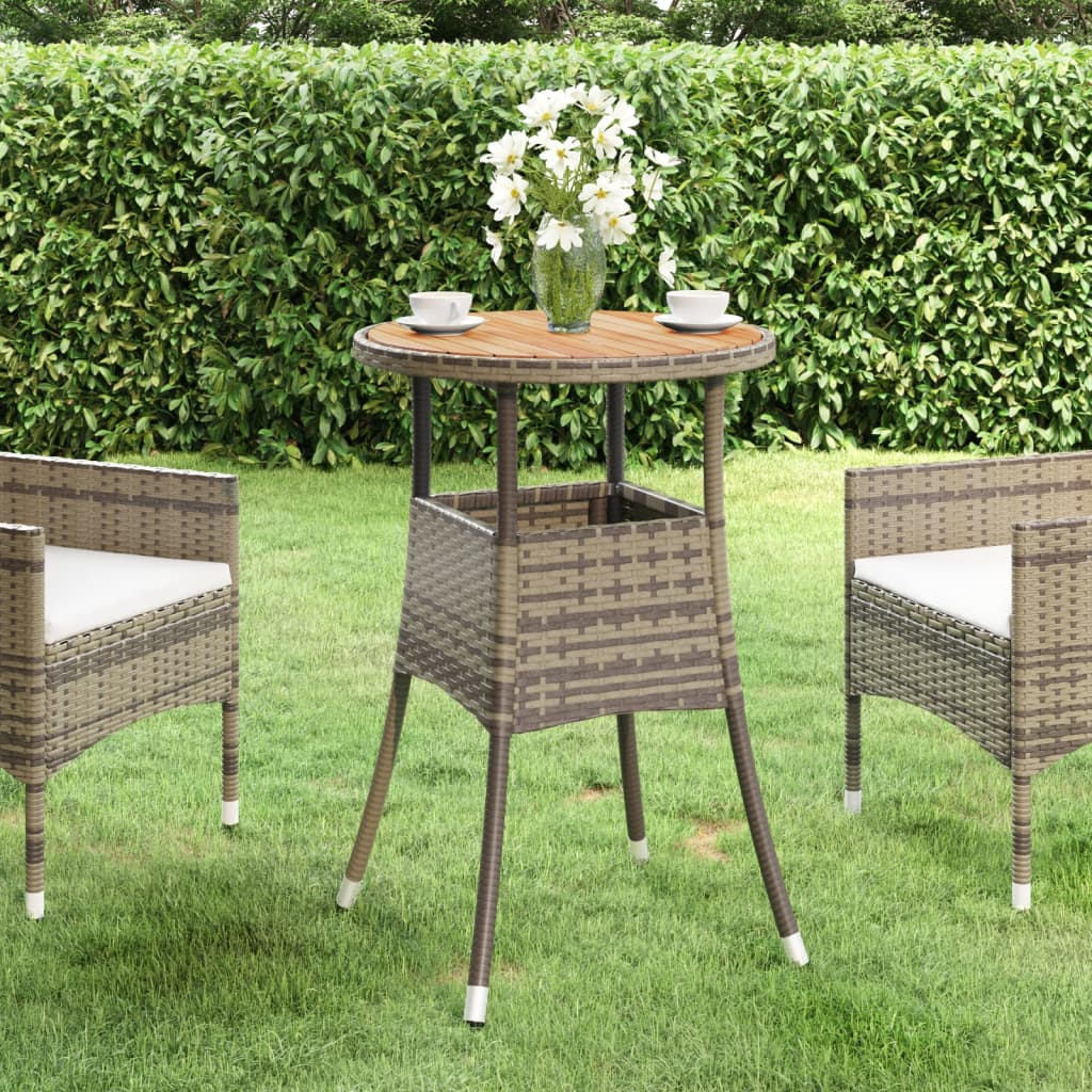 vidaXL Garden Table | Grey | Poly rattan, powder-coated steel, solid acacia wood 1