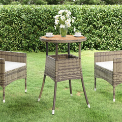 vidaXL Garden Table | Grey | Poly rattan, powder-coated steel, solid acacia wood 1