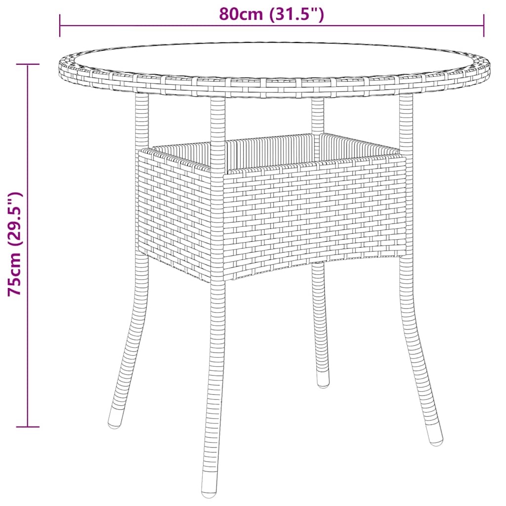 vidaXL Garden Table | Brown | Poly rattan, tempered glass, powder-coated steel 4