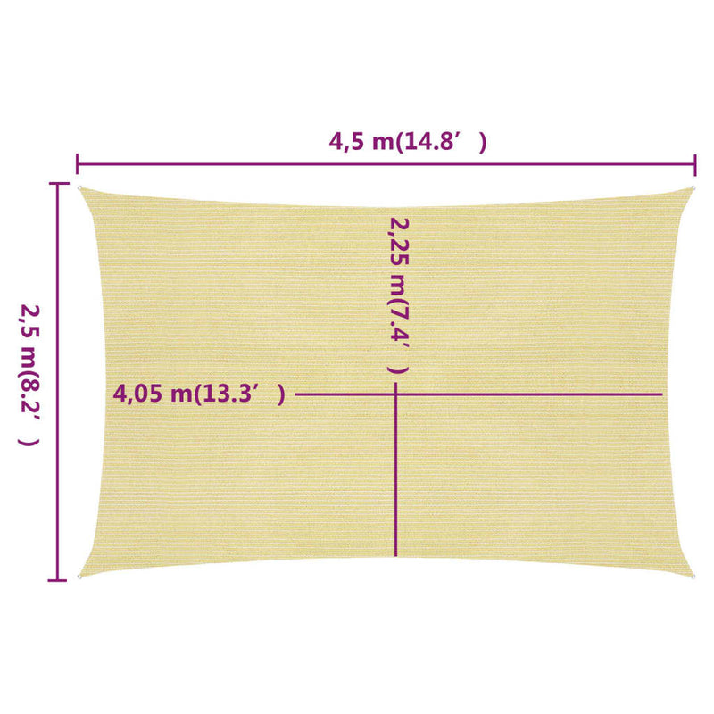 Sunshade Sail 160 g/m² Beige 2.5x4.5 m HDPE