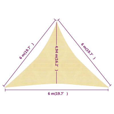 Sunshade Sail 160 g/m² Beige 6x6x6 m HDPE