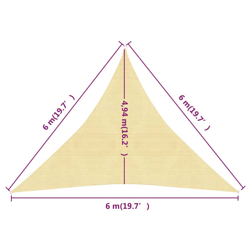 Sunshade Sail 160 g/m² Beige 6x6x6 m HDPE