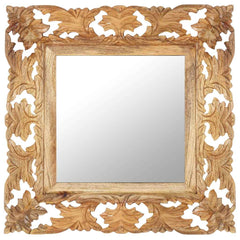 Hand Carved Mirror 80x50 cm Solid Mango Wood Brown 50 x 50 cm