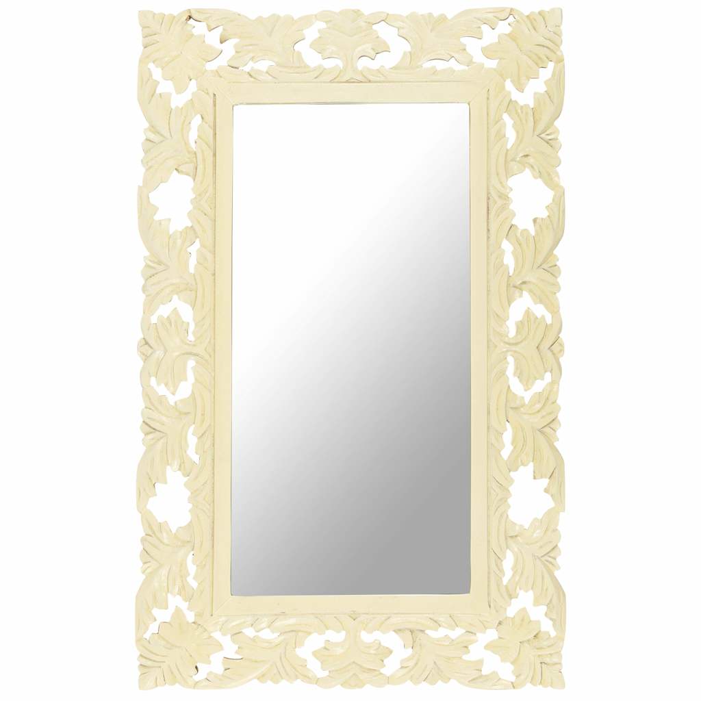 Hand Carved Mirror 80x50 cm Solid Mango Wood White 50 x 80 cm