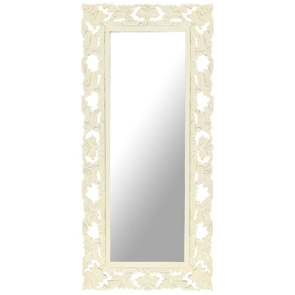 Hand Carved Mirror 80x50 cm Solid Mango Wood White 50 x 110 cm
