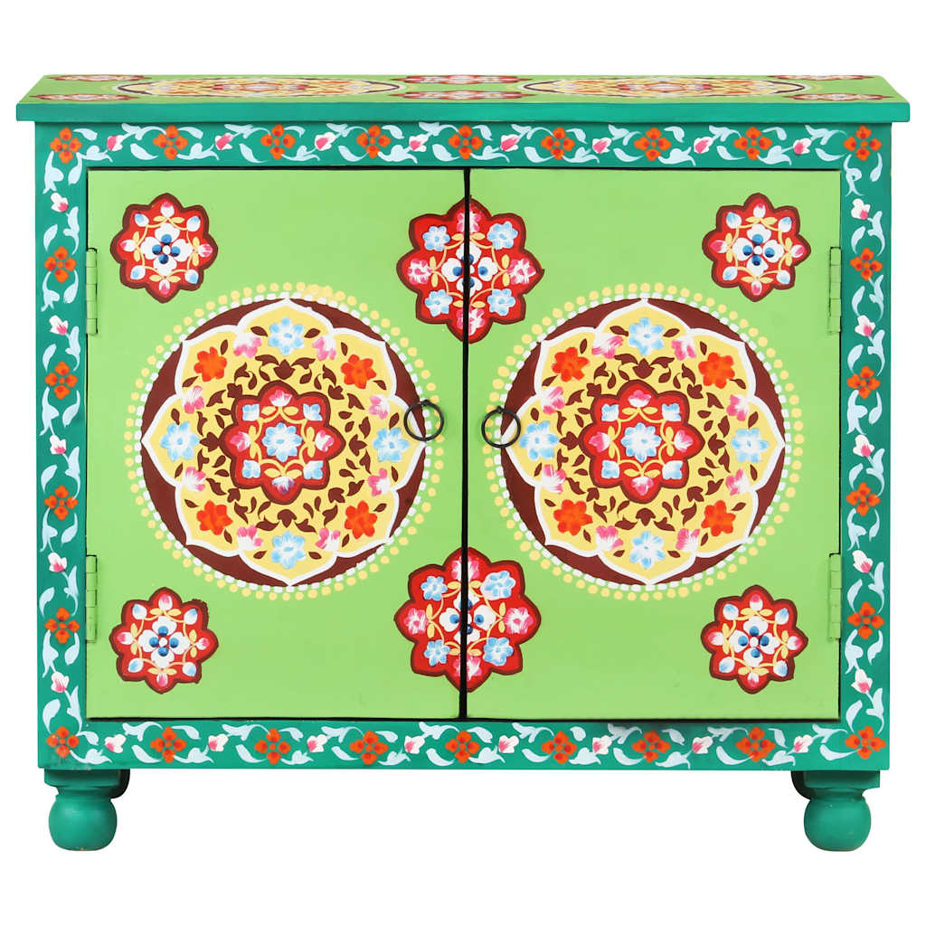 Hand Painted Sideboard 70x35x60 cm Solid Mango Wood Green