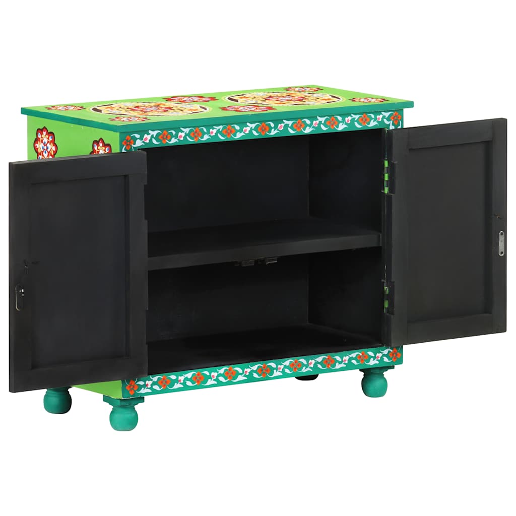 Hand Painted Sideboard 70x35x60 cm Solid Mango Wood Green