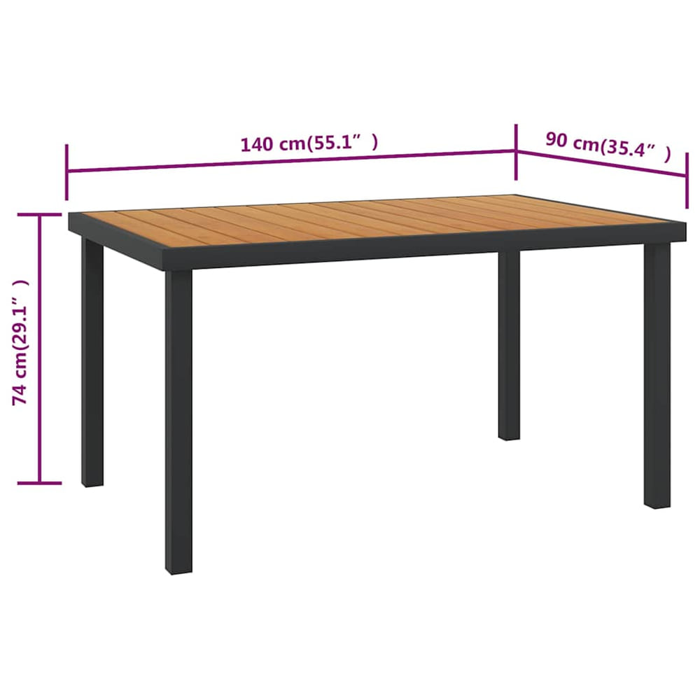 Garden Table 140x90x74 cm Aluminium and WPC Brown
