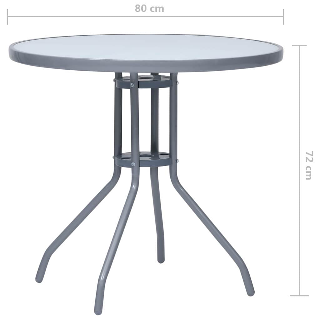 vidaXL Garden Table | Light Grey | Steel, Glass | Small |  Durable 5