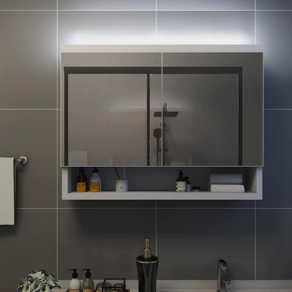 LED Bathroom Mirror Cabinet 80x15x60 cm MDF White