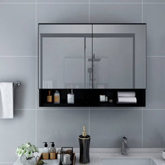 LED Bathroom Mirror Cabinet 80x15x60 cm MDF Black