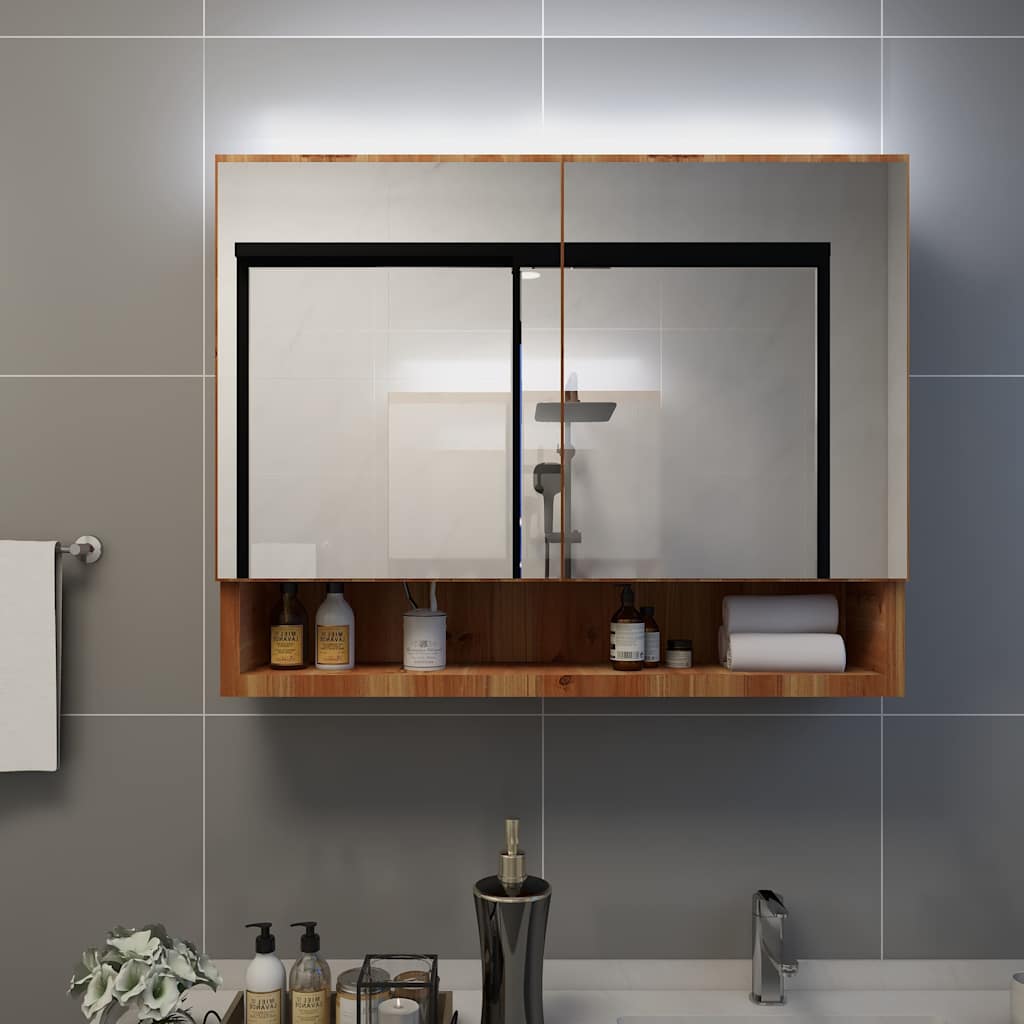 LED Bathroom Mirror Cabinet 80x15x60 cm MDF Oak