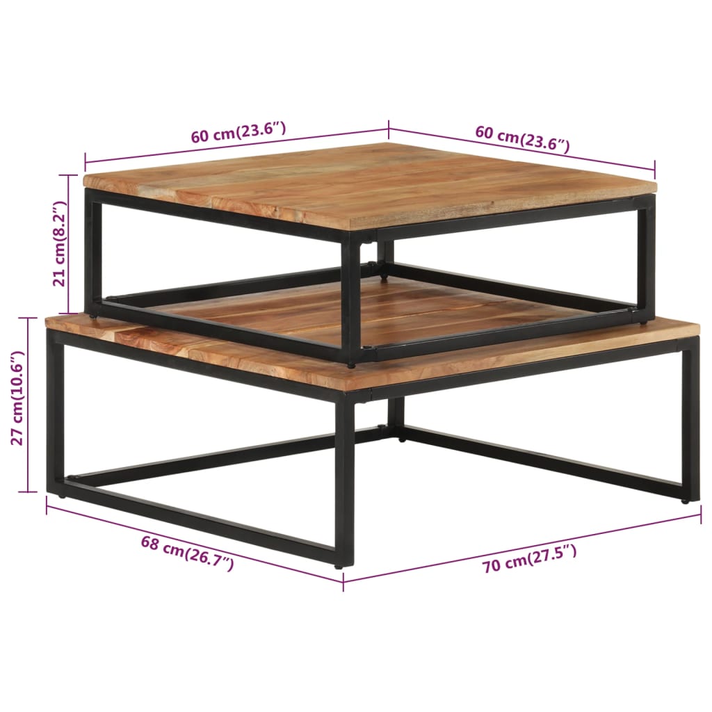 vidaXL Nesting Coffee Tables 2 pcs Solid Acacia Wood 6