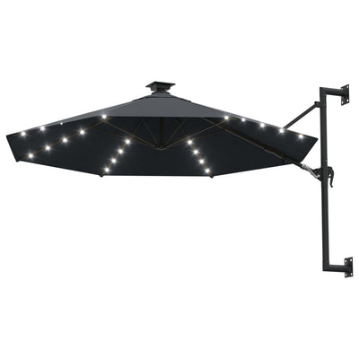 Wall-mounted Parasol with LEDs and Metal Pole 300 cm Anthracite