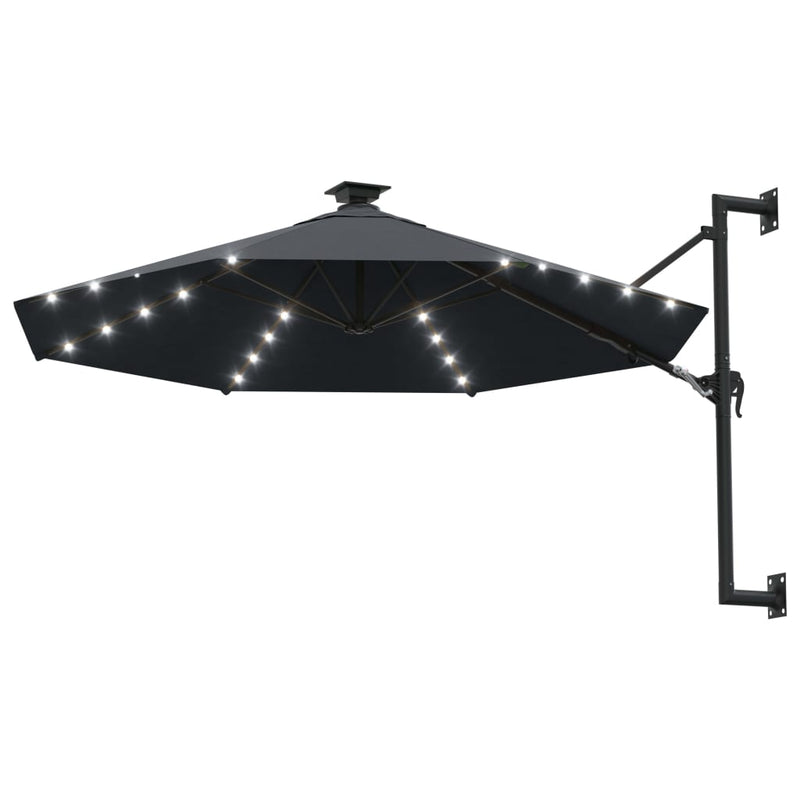 Wall-mounted Parasol with LEDs and Metal Pole 300 cm Anthracite