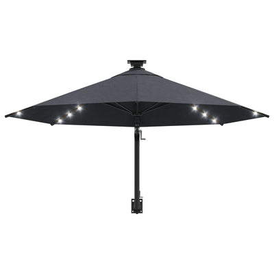 Wall-mounted Parasol with LEDs and Metal Pole 300 cm Anthracite