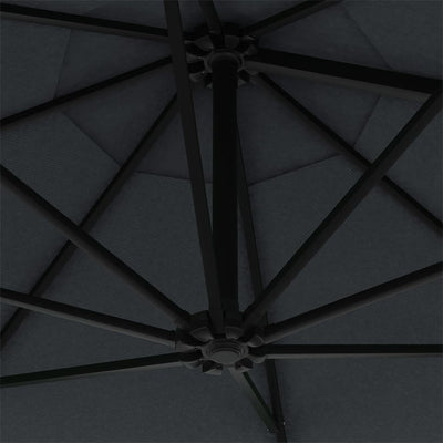 Wall-mounted Parasol with LEDs and Metal Pole 300 cm Anthracite