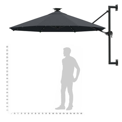 Wall-mounted Parasol with LEDs and Metal Pole 300 cm Anthracite