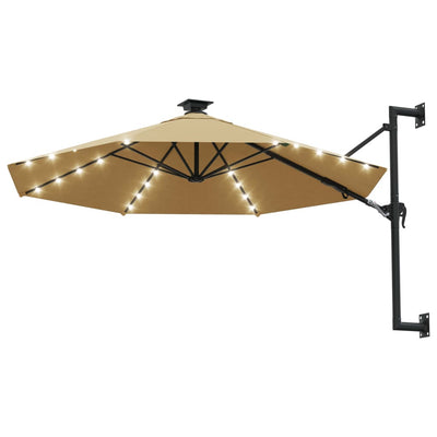 Wall-mounted Parasol with LEDs and Metal Pole 300 cm Taupe