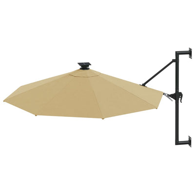 Wall-mounted Parasol with LEDs and Metal Pole 300 cm Taupe