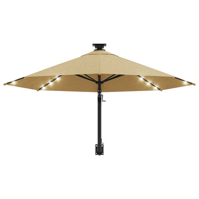 Wall-mounted Parasol with LEDs and Metal Pole 300 cm Taupe