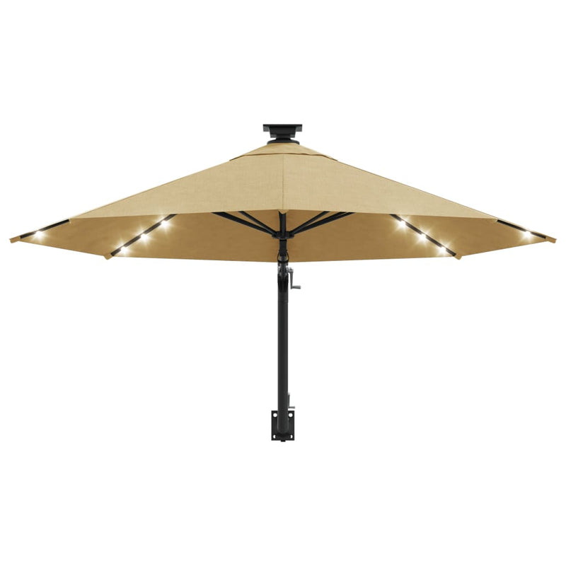 Wall-mounted Parasol with LEDs and Metal Pole 300 cm Taupe