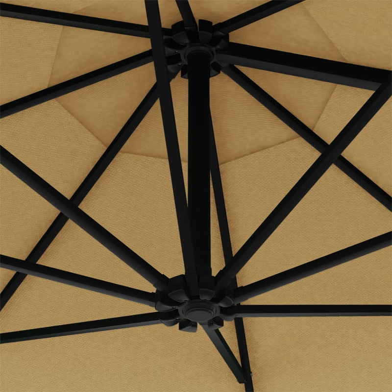 Wall-mounted Parasol with LEDs and Metal Pole 300 cm Taupe