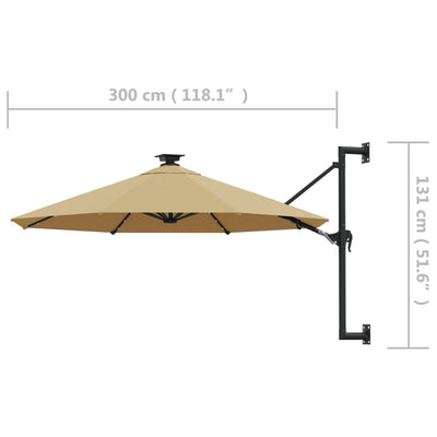 Wall-mounted Parasol with LEDs and Metal Pole 300 cm Taupe