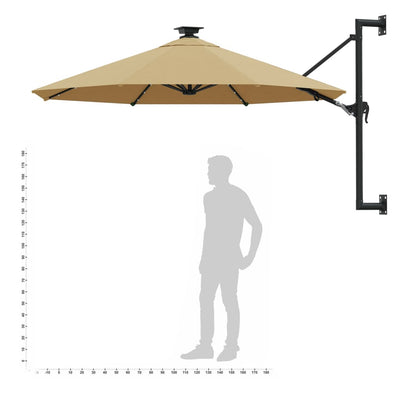 Wall-mounted Parasol with LEDs and Metal Pole 300 cm Taupe