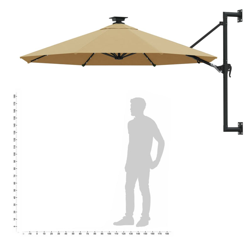 Wall-mounted Parasol with LEDs and Metal Pole 300 cm Taupe