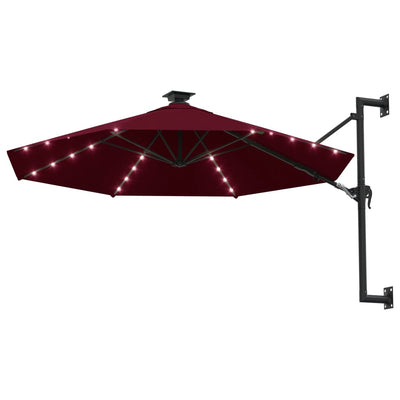 Wall-mounted Parasol with LEDs and Metal Pole 300 cm Burgundy