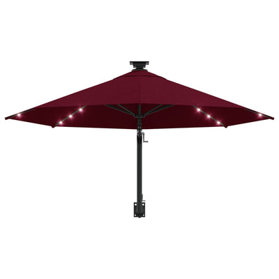 Wall-mounted Parasol with LEDs and Metal Pole 300 cm Burgundy