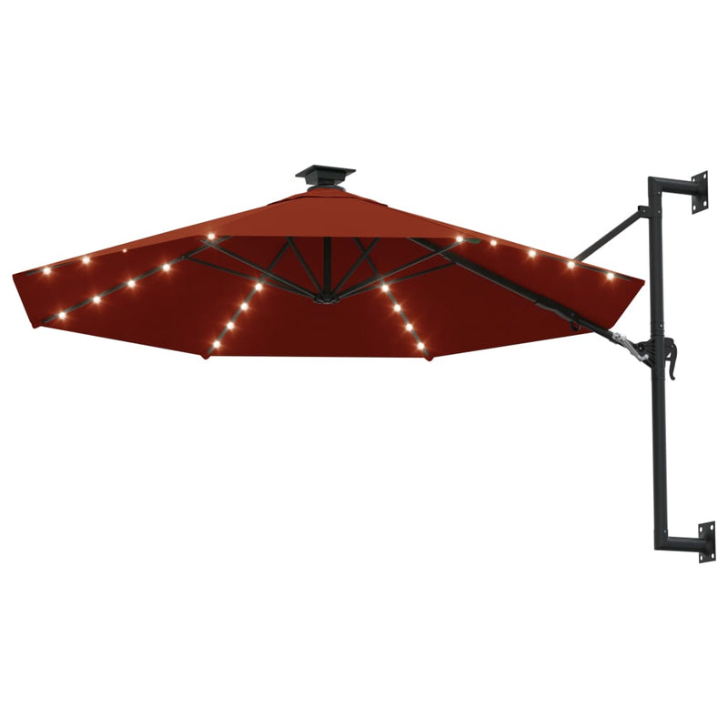 Wall-mounted Parasol with LEDs and Metal Pole 300 cm Terracotta