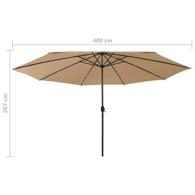 Outdoor Parasol with LED Lights and Metal Pole 400 cm Taupe